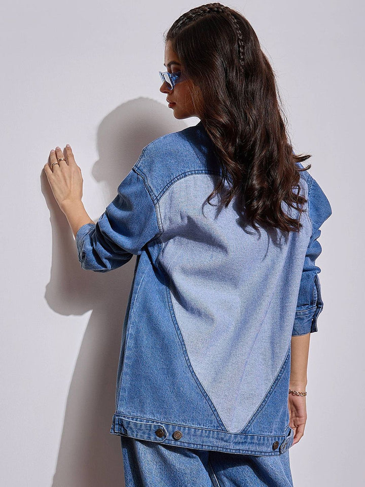 SASSAFRAS Women Spread Collar Solid Casual Denim Jacket