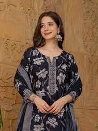 KALINI Floral Printed Gotta Patti Straight Kurta With Trouser & Dupatta