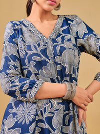 Global Desi Floral Printed V-Neck A-Line Kurta