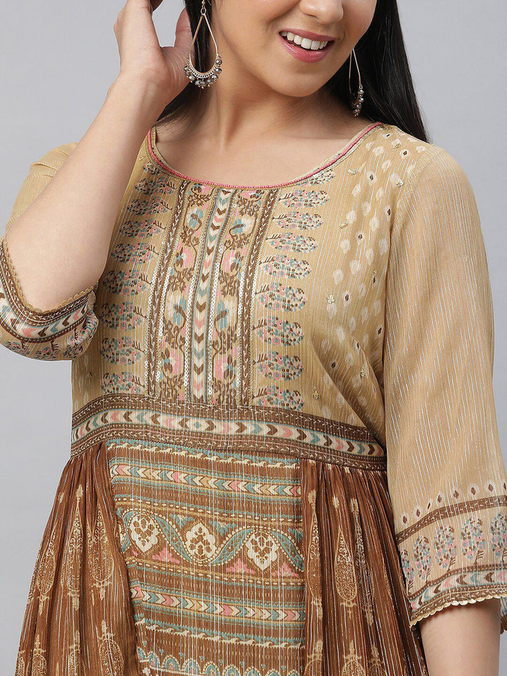 AURELIA Ethnic Motifs Printed Gathered Detail Georgette Maxi Dress