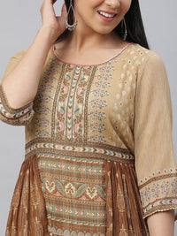 AURELIA Ethnic Motifs Printed Gathered Detail Georgette Maxi Dress