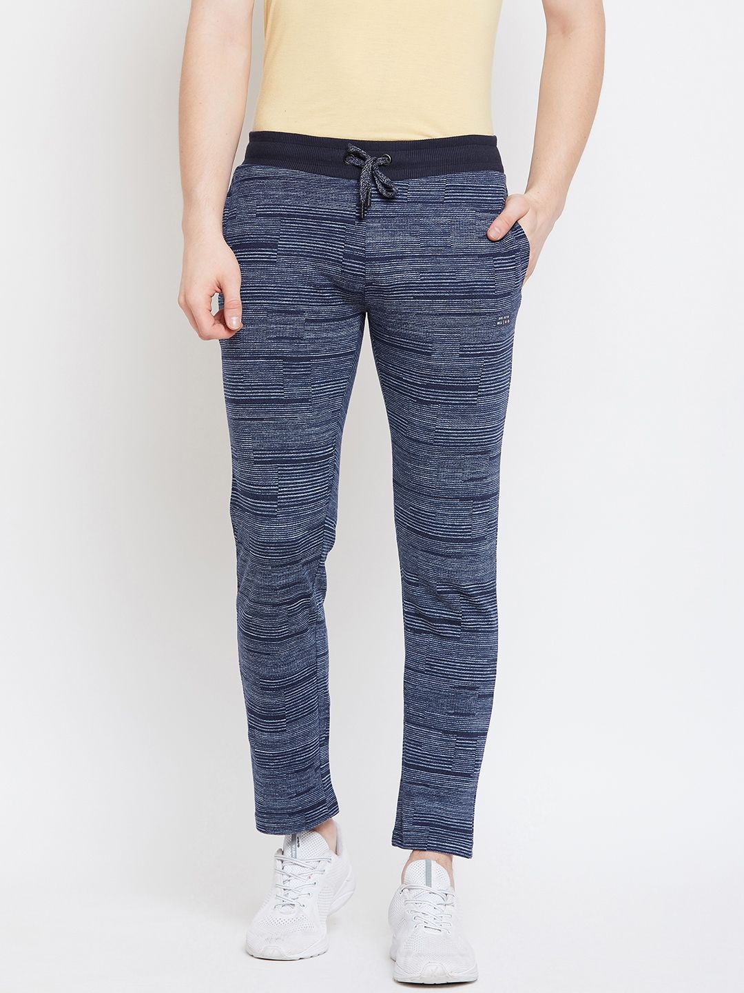 Monte Carlo Men Navy Blue & Off-White Striped Track Pants