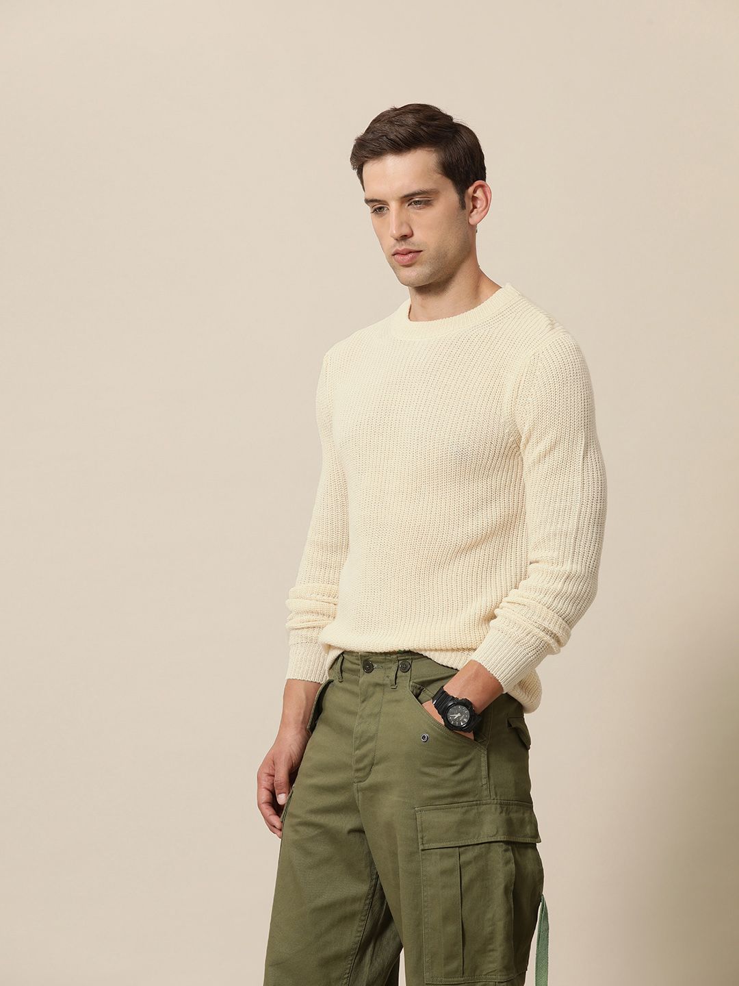 Mr Bowerbird Men Solid Ribbed Tailored Fit Pullover