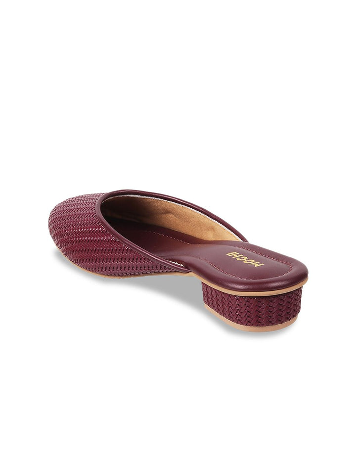 Mochi Woven Design Block Mules With Open Back