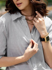 STREET 9 White & Grey Comfort Vertical Striped Drop Shoulder Sleeves Boxy Casual Shirt