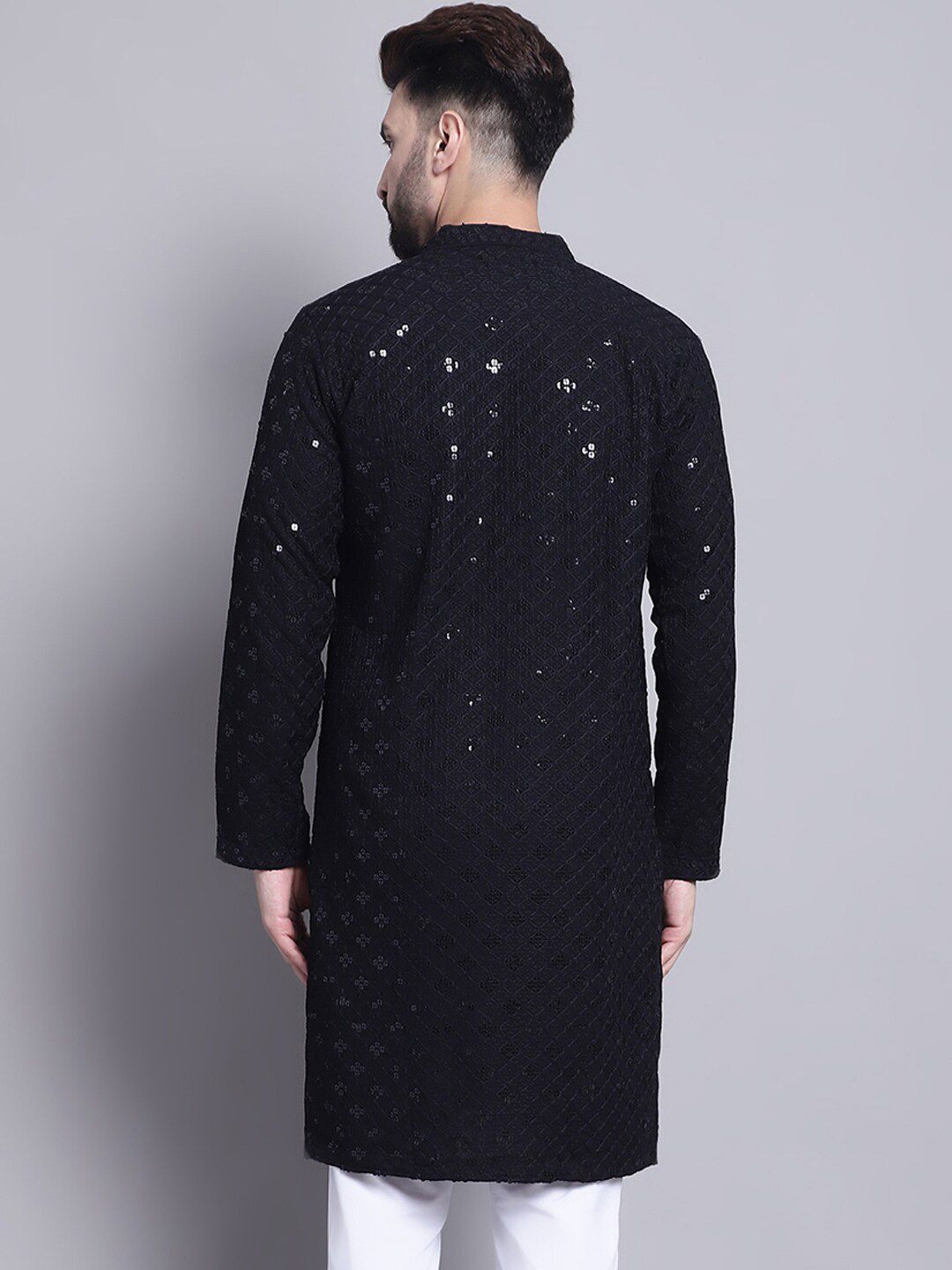 SOJANYA Embellished Mandarin Collar Sequinned Pure Cotton Kurta