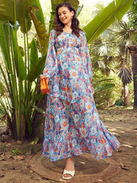 STREET 9 Blue & Orange Floral Printed Maxi Dress
