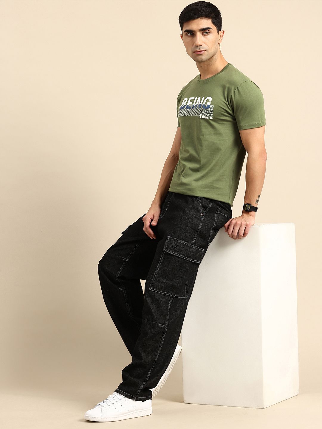 Being Human Brand Logo Printed Pure Cotton Slim Fit T-shirt