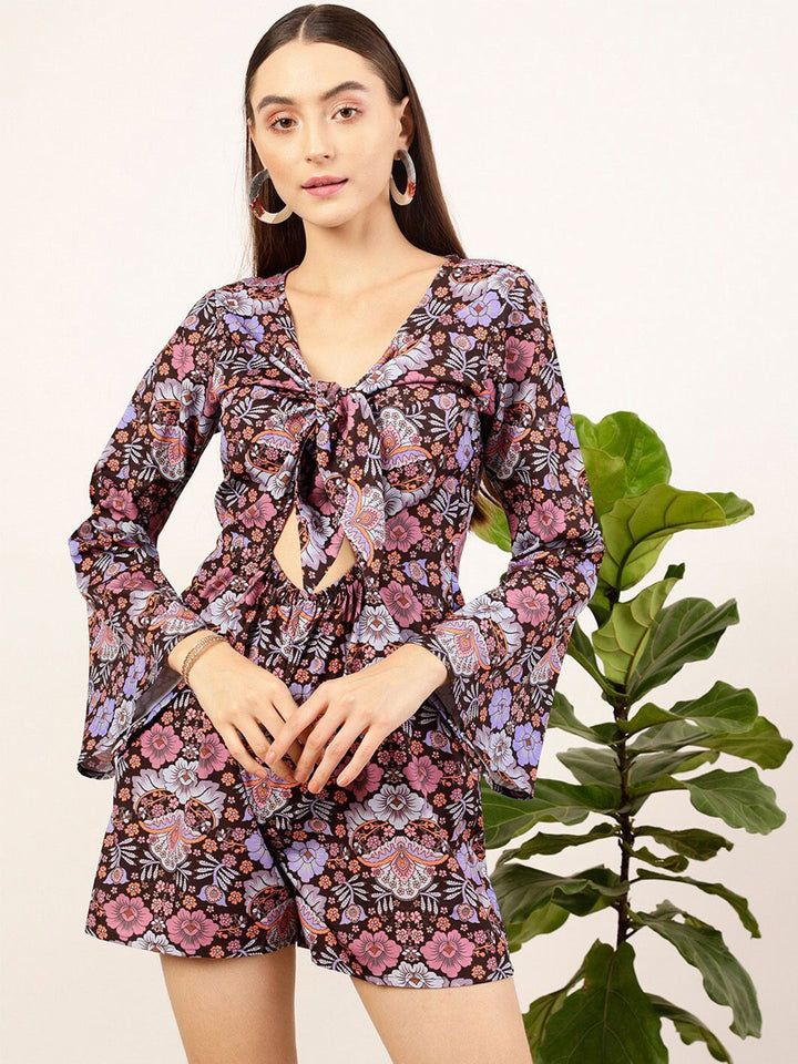 STREET 9 Floral Printed Tie Up Neck Jumpsuit