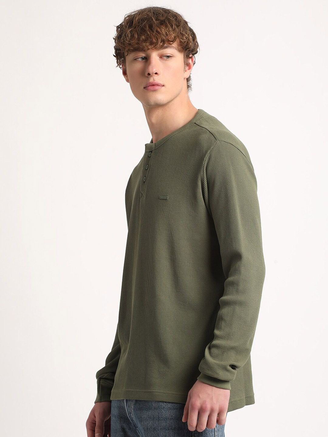 THE BEAR HOUSE Henley Neck Pure Cotton Slim Fit T-shirt