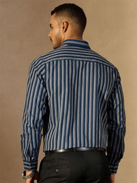 DENNISON Men Vertical Stripes Spread Collar Long Slevees Casual Shirt