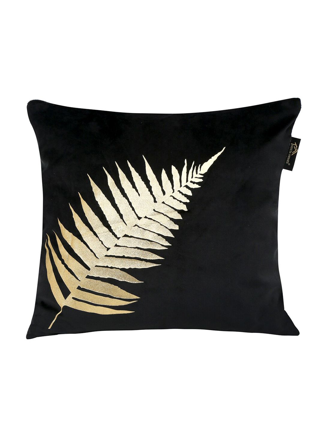 HOSTA HOMES Set of 5 Black & Gold-Toned Floral Velvet Square Cushion Covers