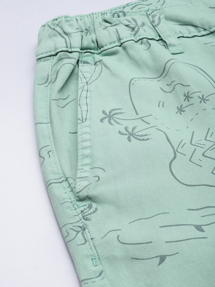 The Indian Garage Co Men Pastel Green Printed Slim Fit Cotton Chino Shorts