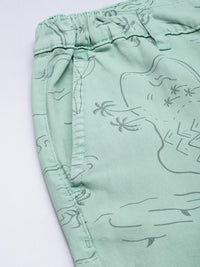The Indian Garage Co Men Pastel Green Printed Slim Fit Cotton Chino Shorts