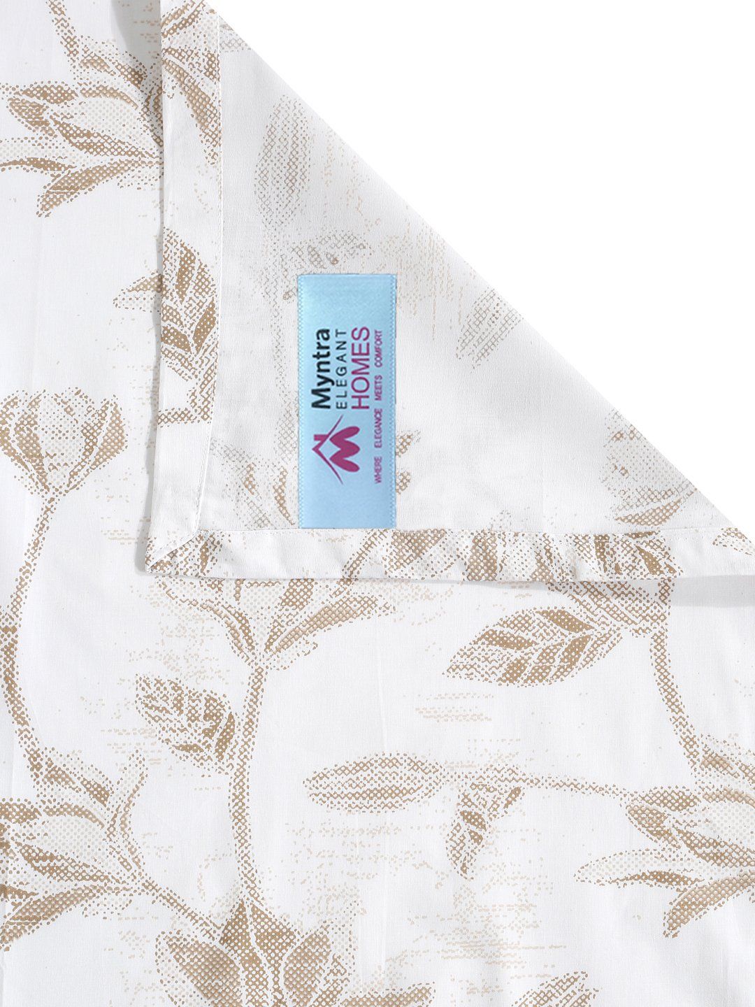 Myntra Elegant Homes White & Beige Floral 400 TC Bedsheet with 2 Pillow Covers