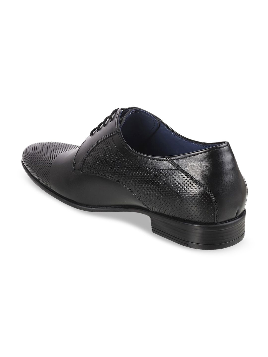 Mochi Men Black Textured Leather Formal Derbys
