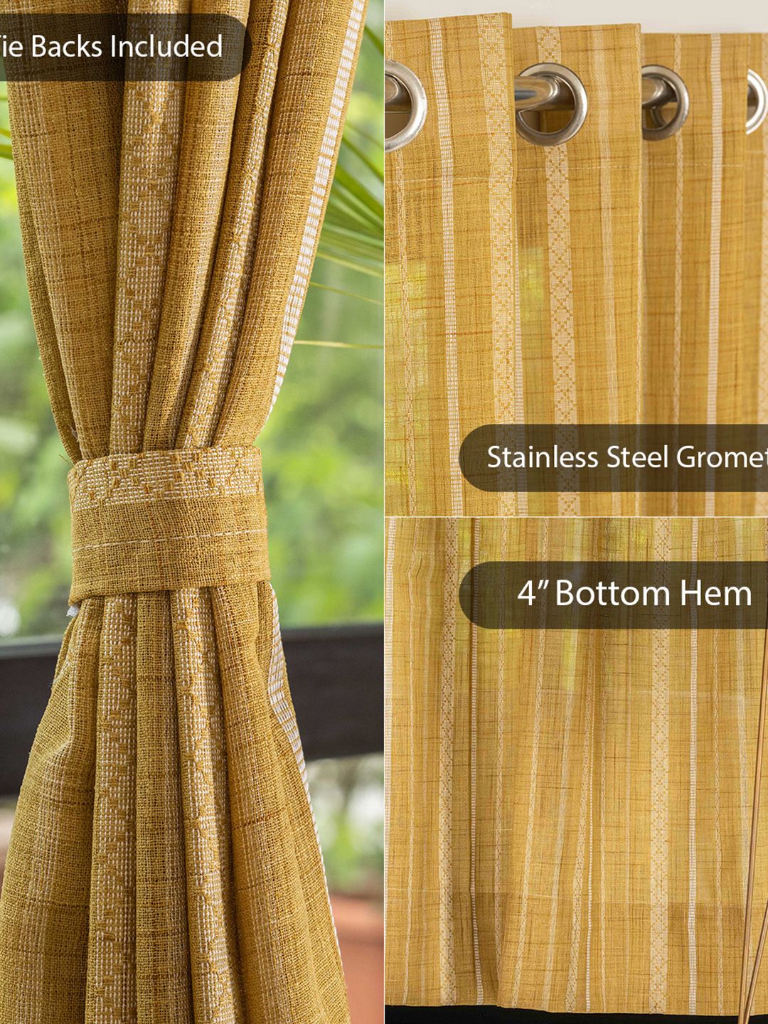 URBAN SPACE Mustard 2 Pieces Striped Sheer Window Curtains