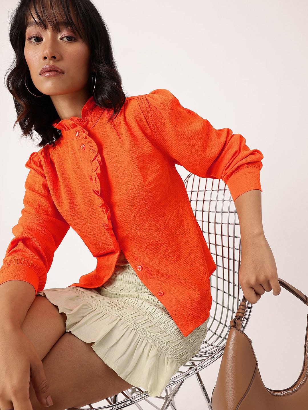 DressBerry Textured Seersucker Ruffles Shirt