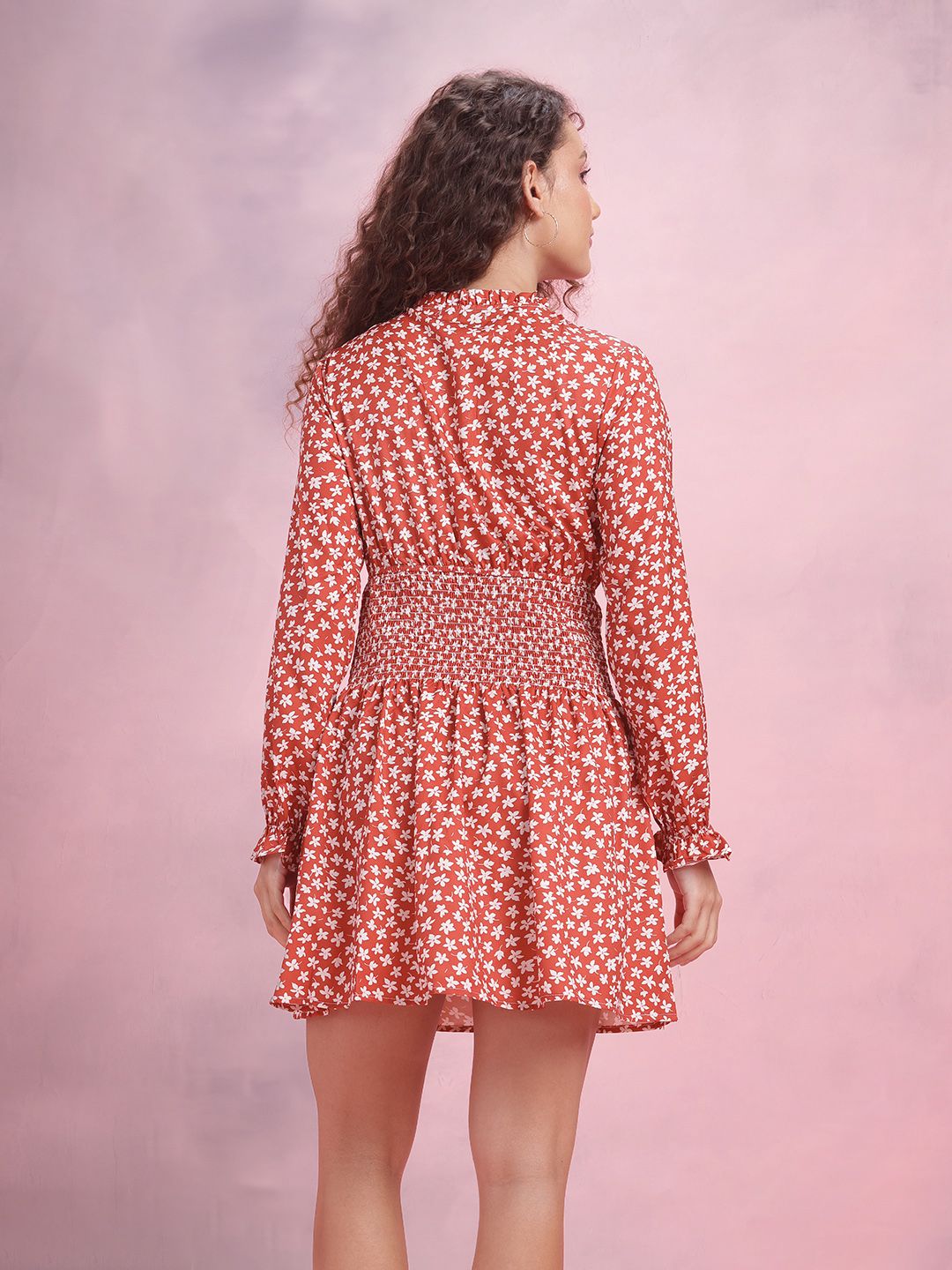 DressBerry Floral Print Smocked A-Line Dress