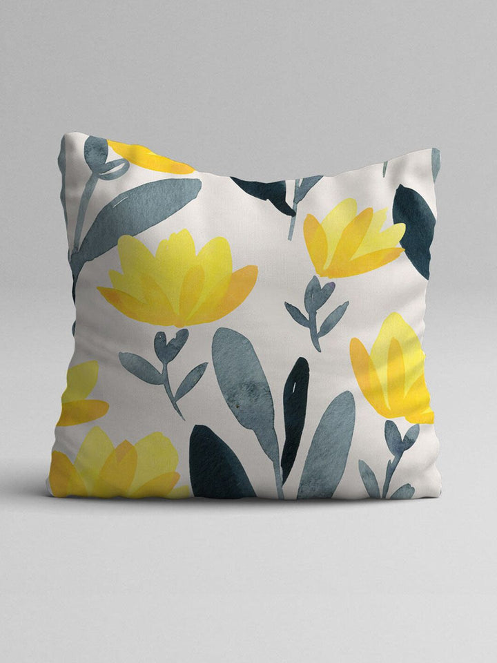 STITCHNEST Yellow & White Set of 5 Geometric Square Cushion Covers