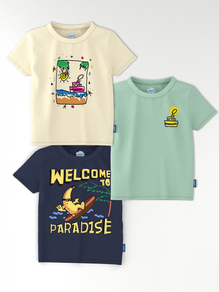Nauti Nati Boys Pack Of 3 Graphic Printed Antimicrobial Cotton T-shirt