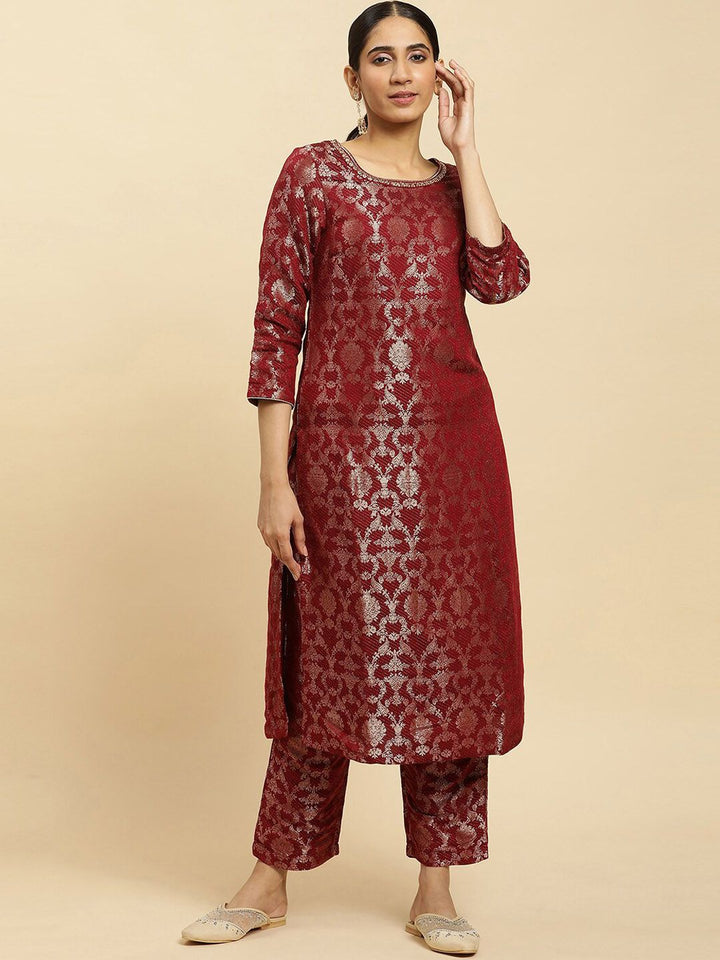 W Festive Floral Print Rayon Kurta With Straight Pant