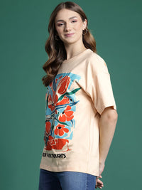 DressBerry Women Floral Printed Drop-Shoulder Sleeves T-shirt