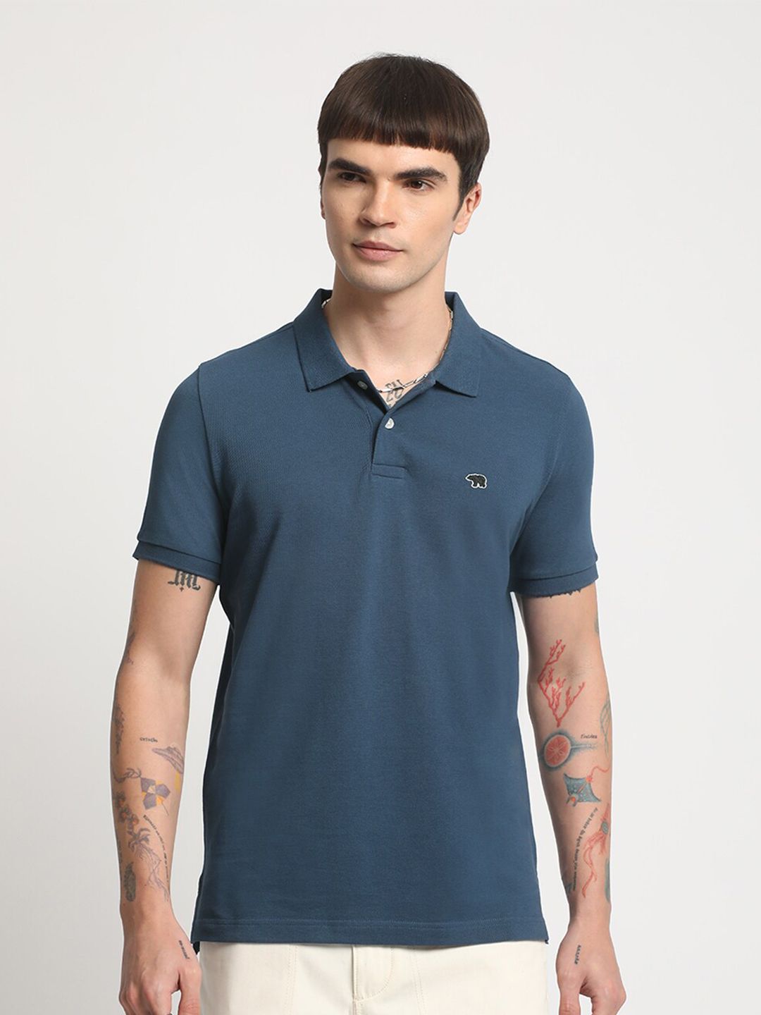 THE BEAR HOUSE Slim Fit Polo Collar Cotton T-shirt