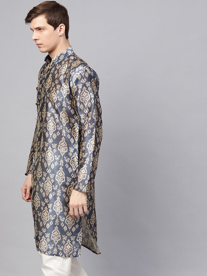 SOJANYA Men Blue & Beige Printed Straight Kurta