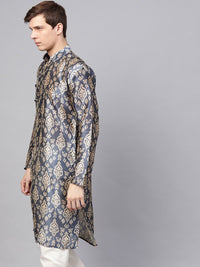 SOJANYA Men Blue & Beige Printed Straight Kurta
