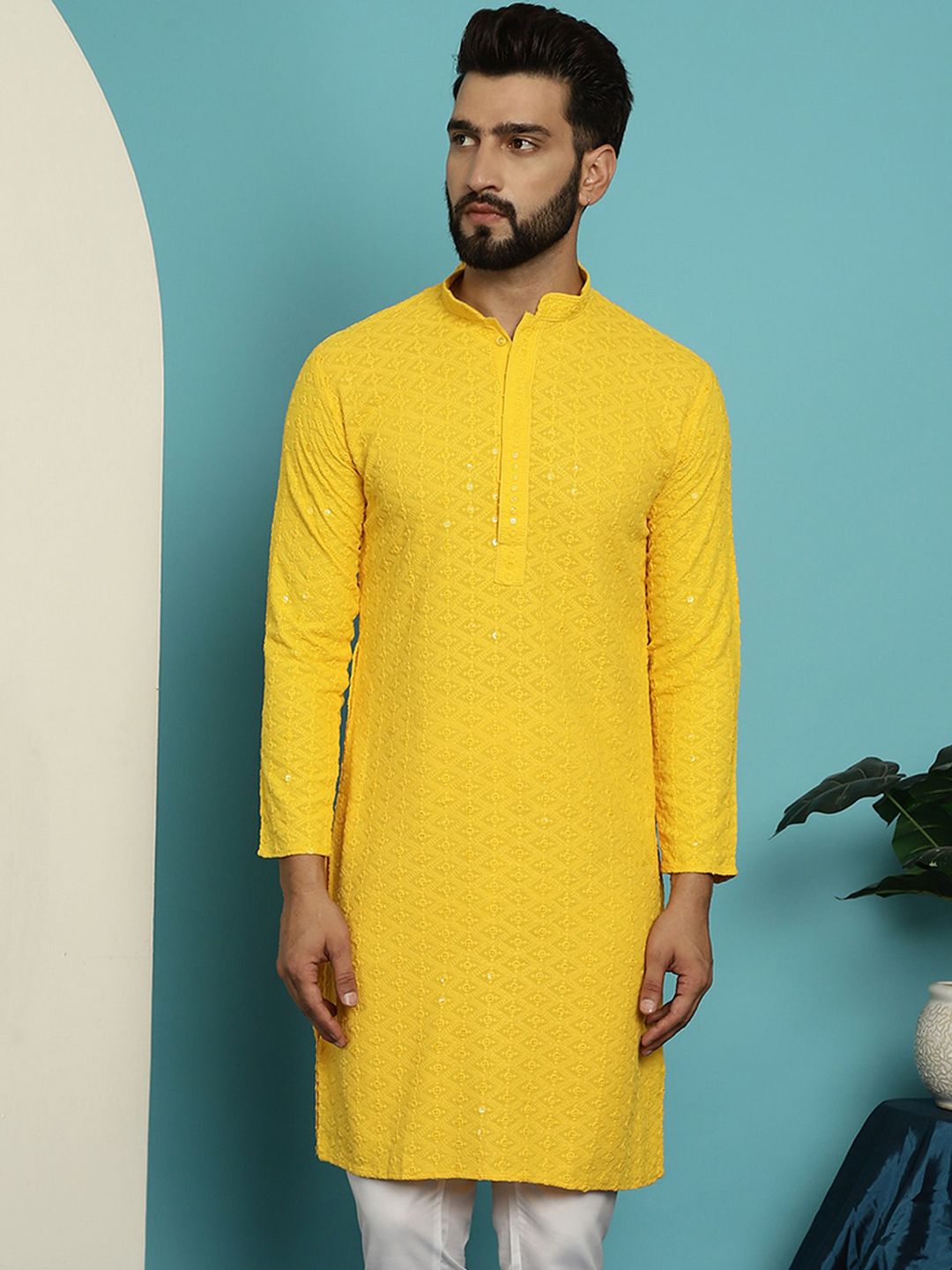 SOJANYA Kurta Lurus Kapas Tulen Berlabuci Dihiasi