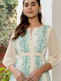 Janasya Dobby Georgette Floral Flared Dress