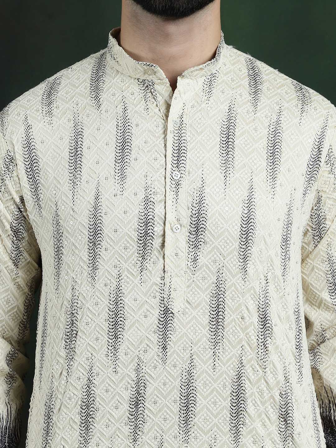 SOJANYA LUXE Floral Sulam Kurta Kapas Tulen Biasa dengan Pijama