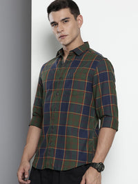 The Indian Garage Co Pure Cotton Slim Fit Opaque Checked Casual Shirt