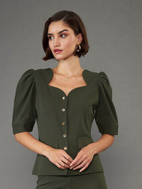SASSAFRAS worklyf Sweetheart Neck Puff Sleeves Shirt Style Top