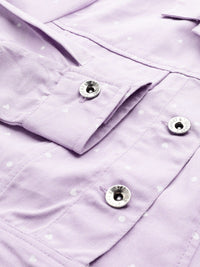 STREET 9 Women Lavender Solid Lightweight Cotton Crop Denim Jacket