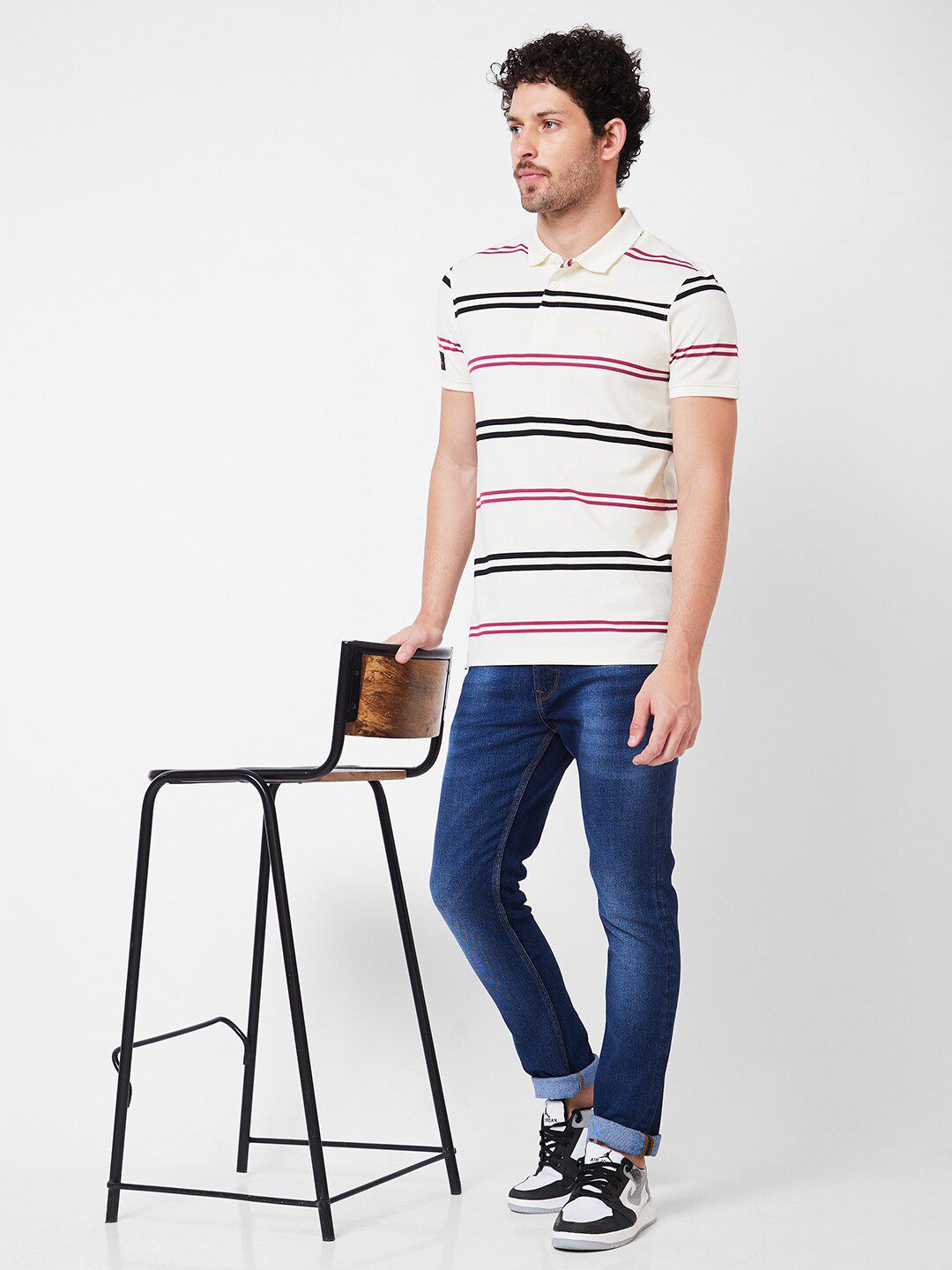 SPYKAR Striped Polo Collar Slim Fit Cotton T-shirt