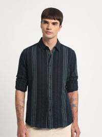 THE BEAR HOUSE Vertical Striped Slim Fit Twill Cotton Casual Shirt