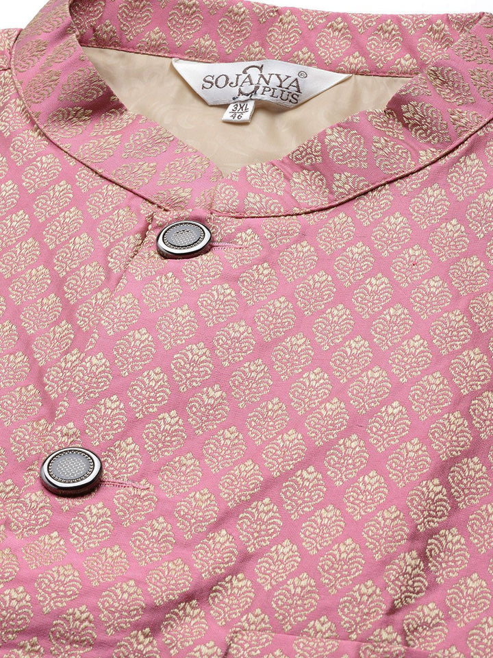 SOJANYA PLUS Men Yellow & White Chikankari Embroidered Kurta with Churidar & Nehru Jacket