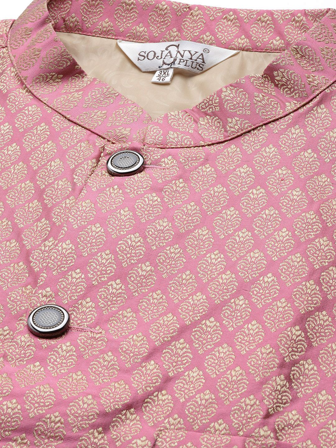 SOJANYA PLUS Men Yellow & White Chikankari Embroidered Kurta with Churidar & Nehru Jacket