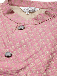 SOJANYA PLUS Men Yellow & White Chikankari Embroidered Kurta with Churidar & Nehru Jacket