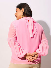 SASSAFRAS Curve Plus Size High Neck Georgette Top