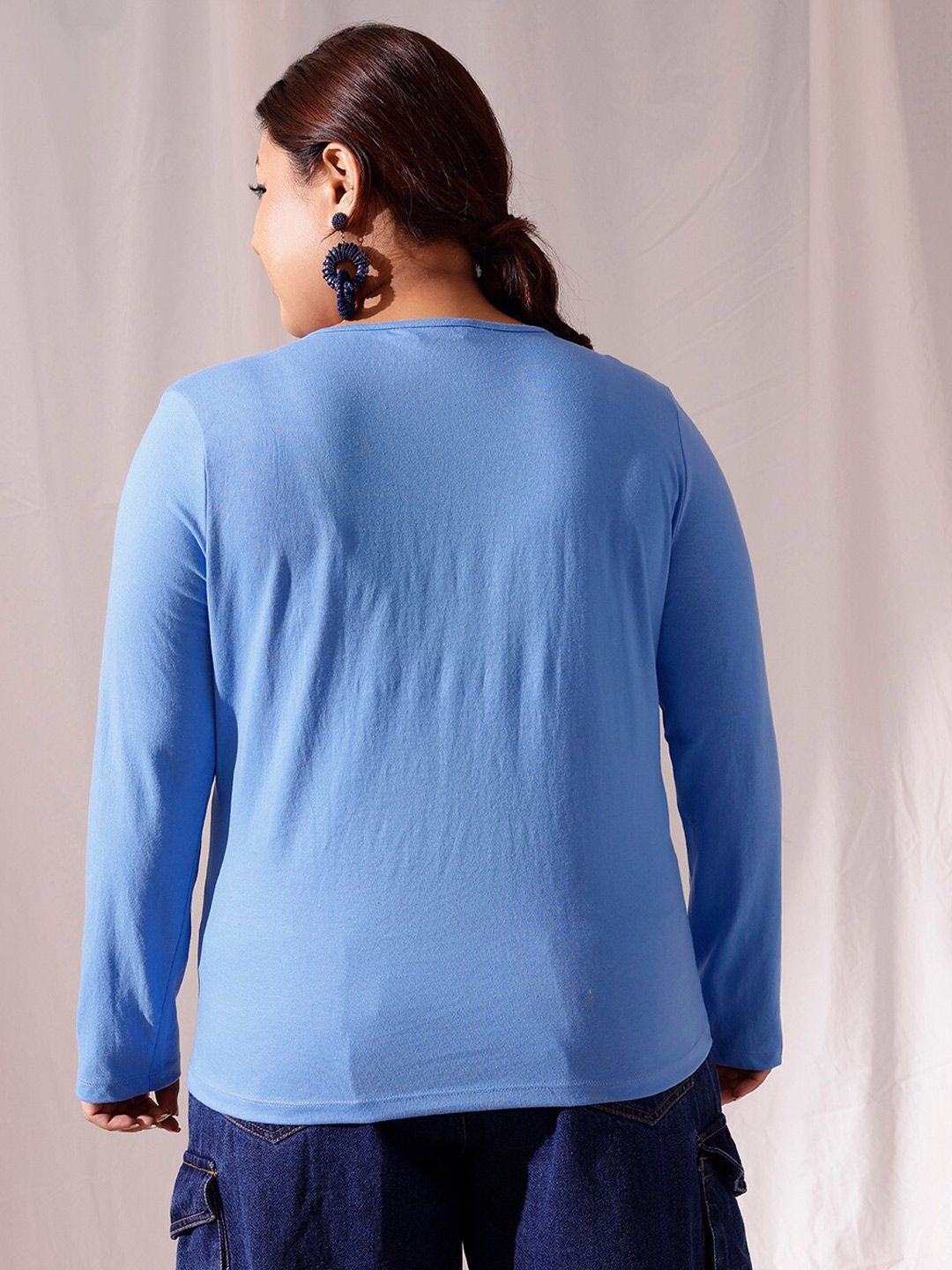 CURVY STREET Plus Size V-Neck Cotton T-shirt