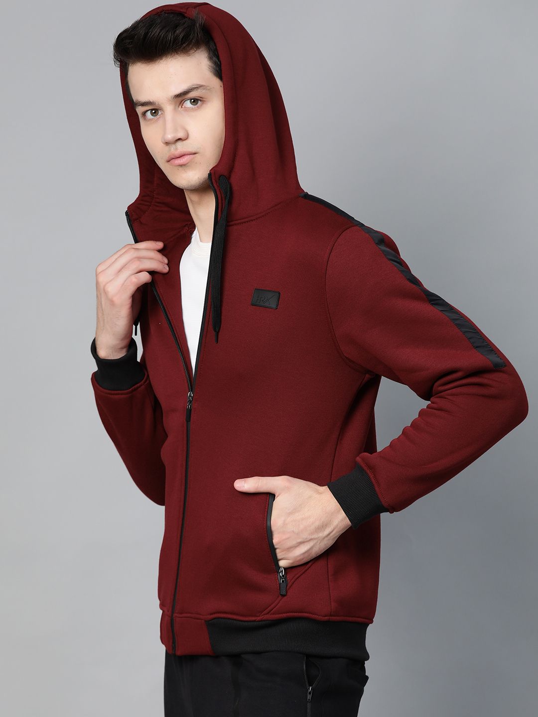 HRX by Hrithik Roshan Men Maroon Solid Hooded Sweatshirt