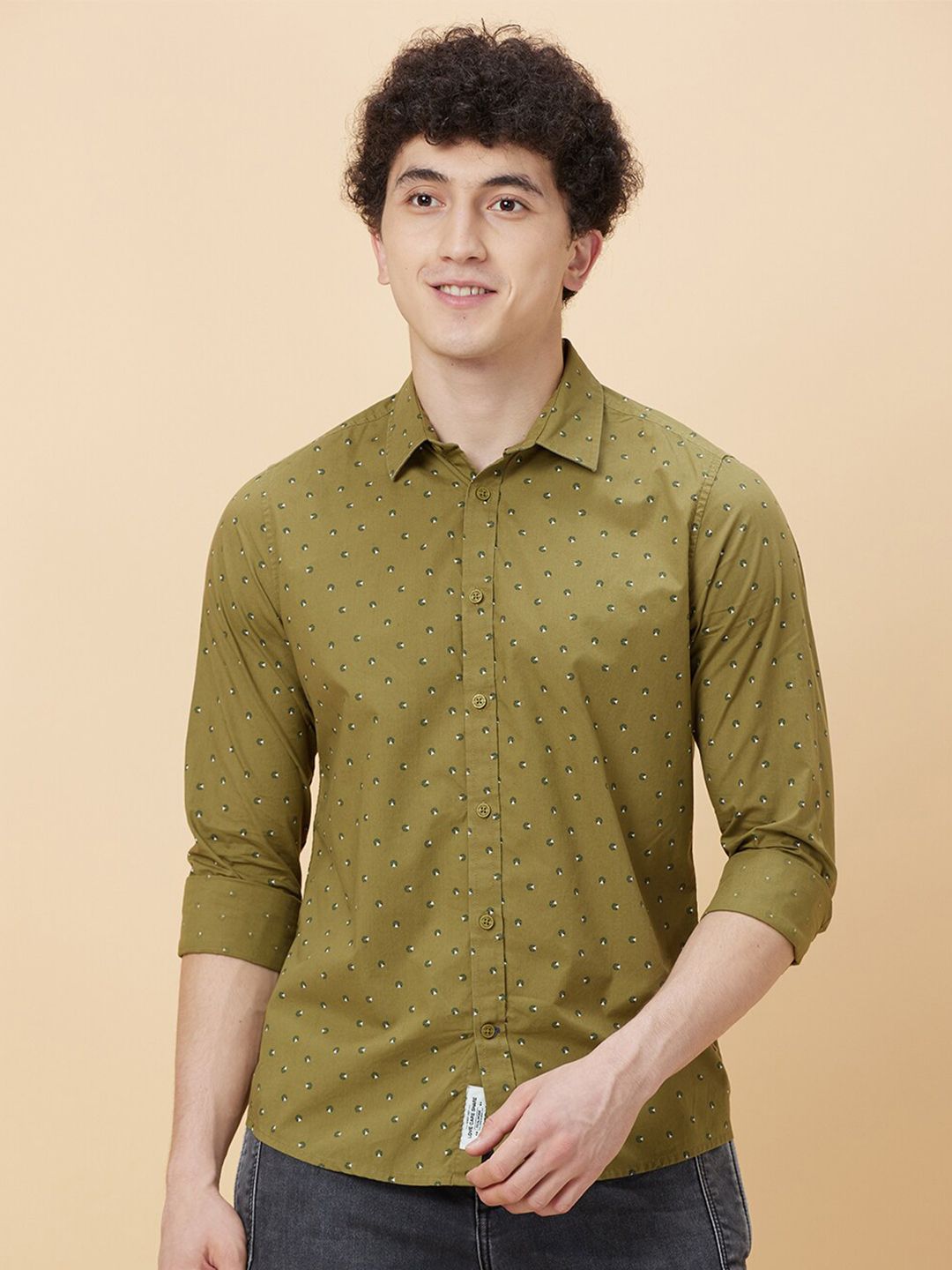 Being Human Slim Fit Conversational Print Spread Collar Long Sleeves Casual Shirt