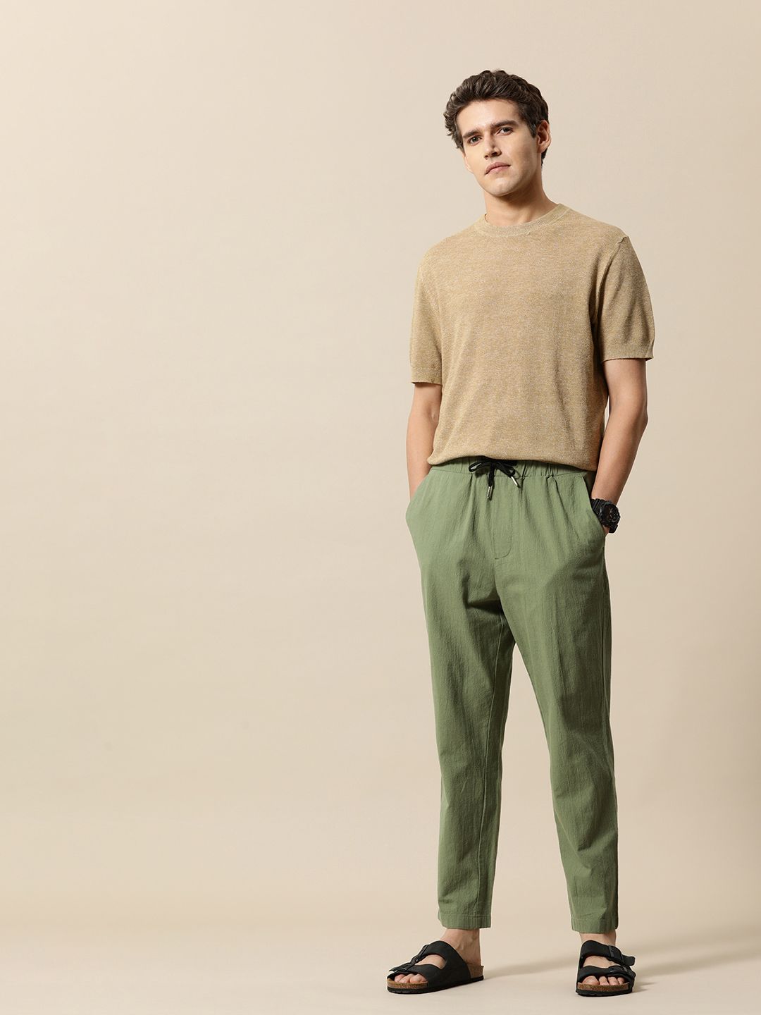 Mr Bowerbird Men Solid Mid-Rise Pure Cotton Regular Trousers