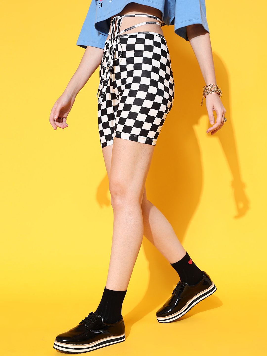 STREET 9 Women Stunning Black Geometric Shorts