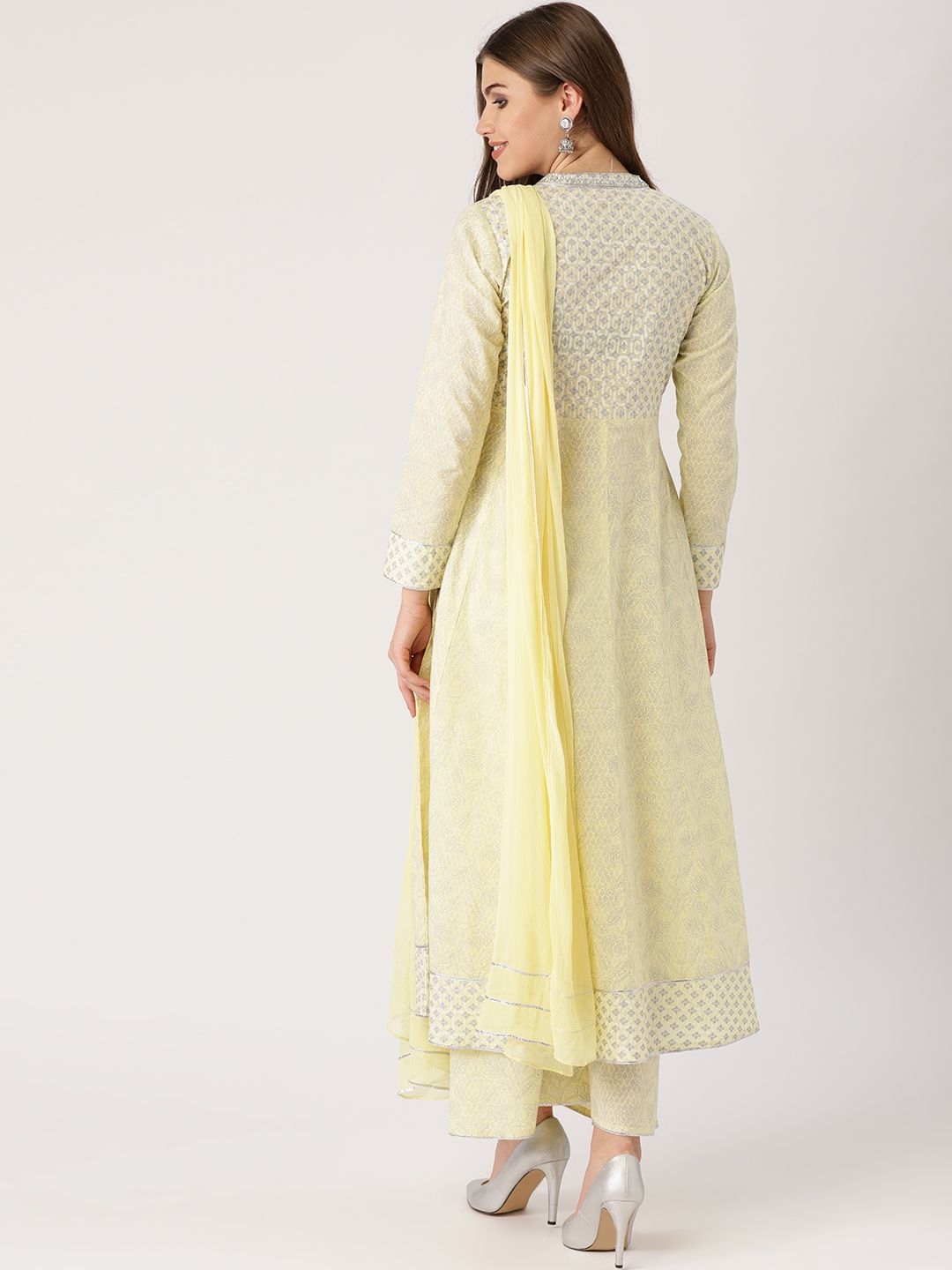 Libas Women Yellow & White Printed Kurta with Palazzos & Dupatta