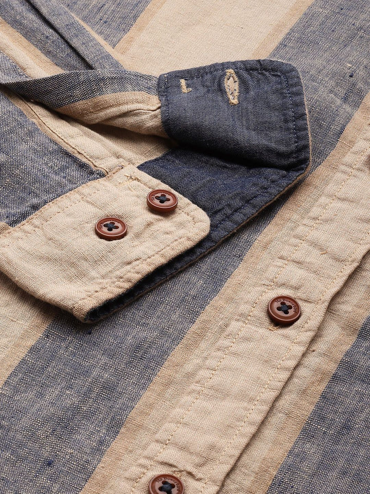 Mr Bowerbird Striped Tailored Fit Opaque Linen Casual Shirt