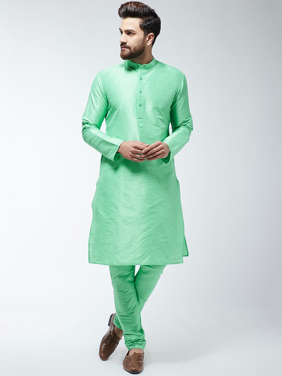 SOJANYA Lelaki Hijau Solid Kurta Lurus
